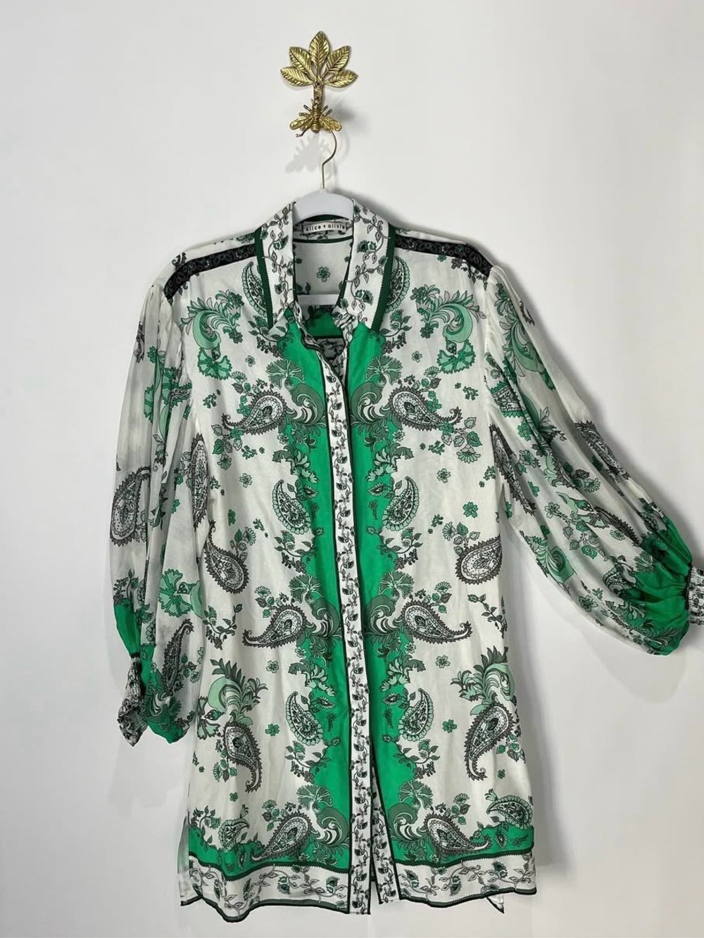 Alice + Olivia White and Green Paisley Mini Dress